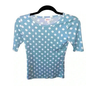 Lularoe XXS blue short sleeve Gigi T-shirt top. White abstract polka dots. NWT.